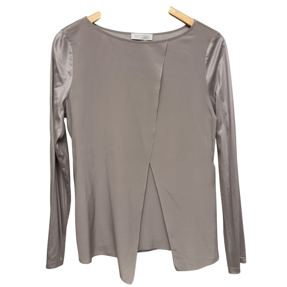 St Emile Womens Blouse 6 100% Silk Taupe Long Sleeve Top‎ Asymmetrical Elegant
